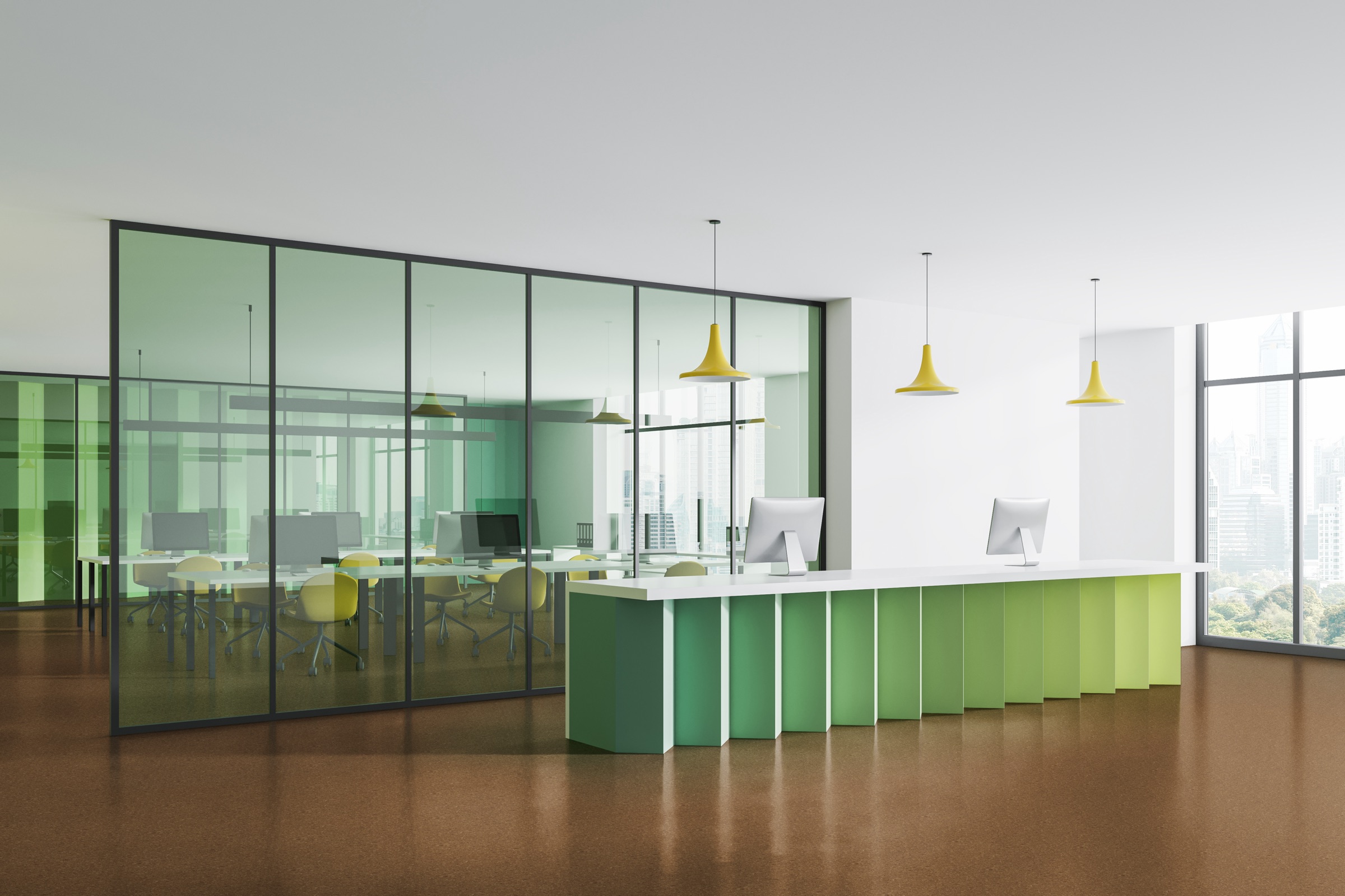 Praxis Cork Flooring in a corporate office environment. CT2005 Sapele