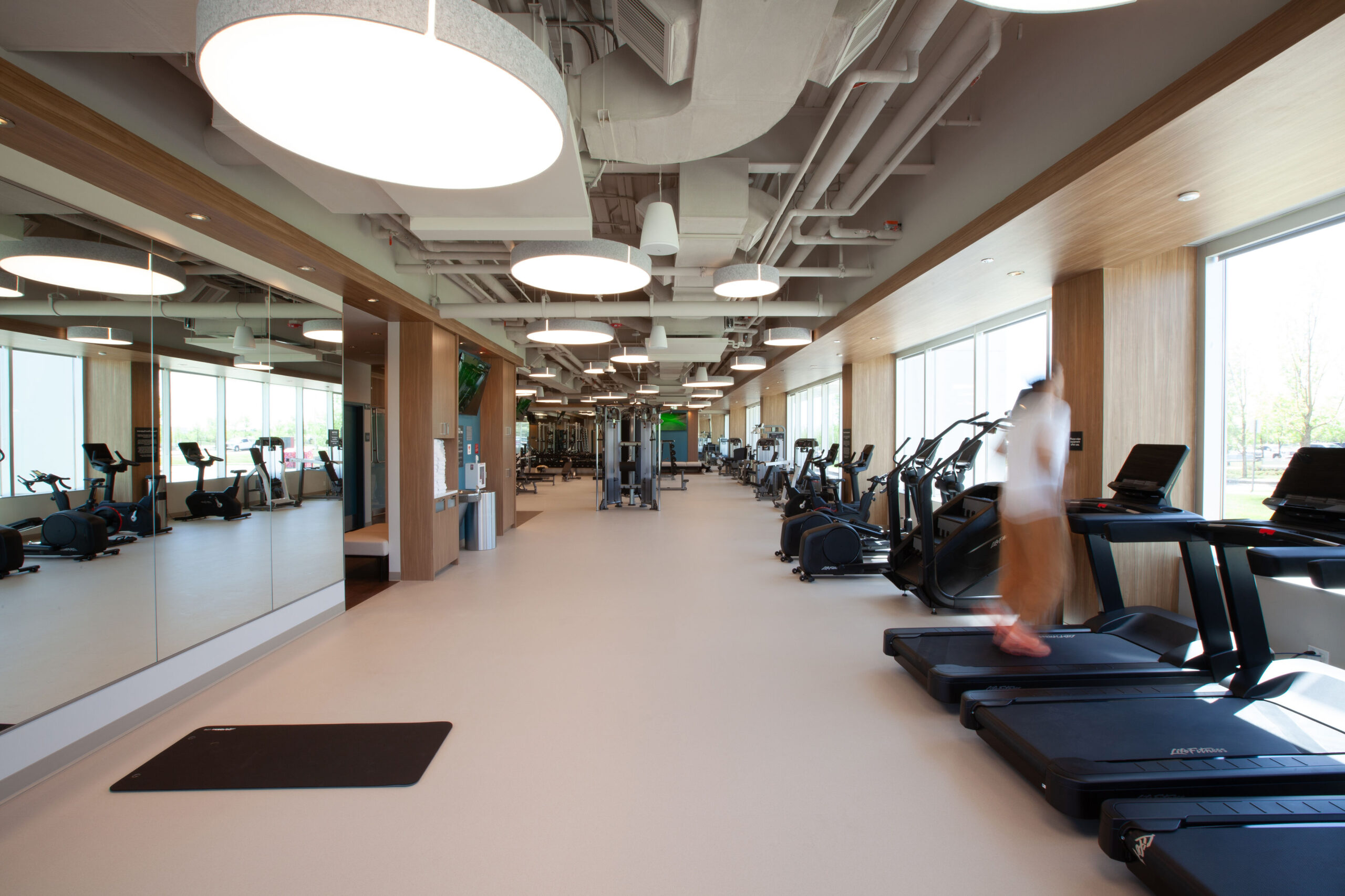 Nitria rubber flooring used in a gym for durability, underfoot comfort and help with acoustics.