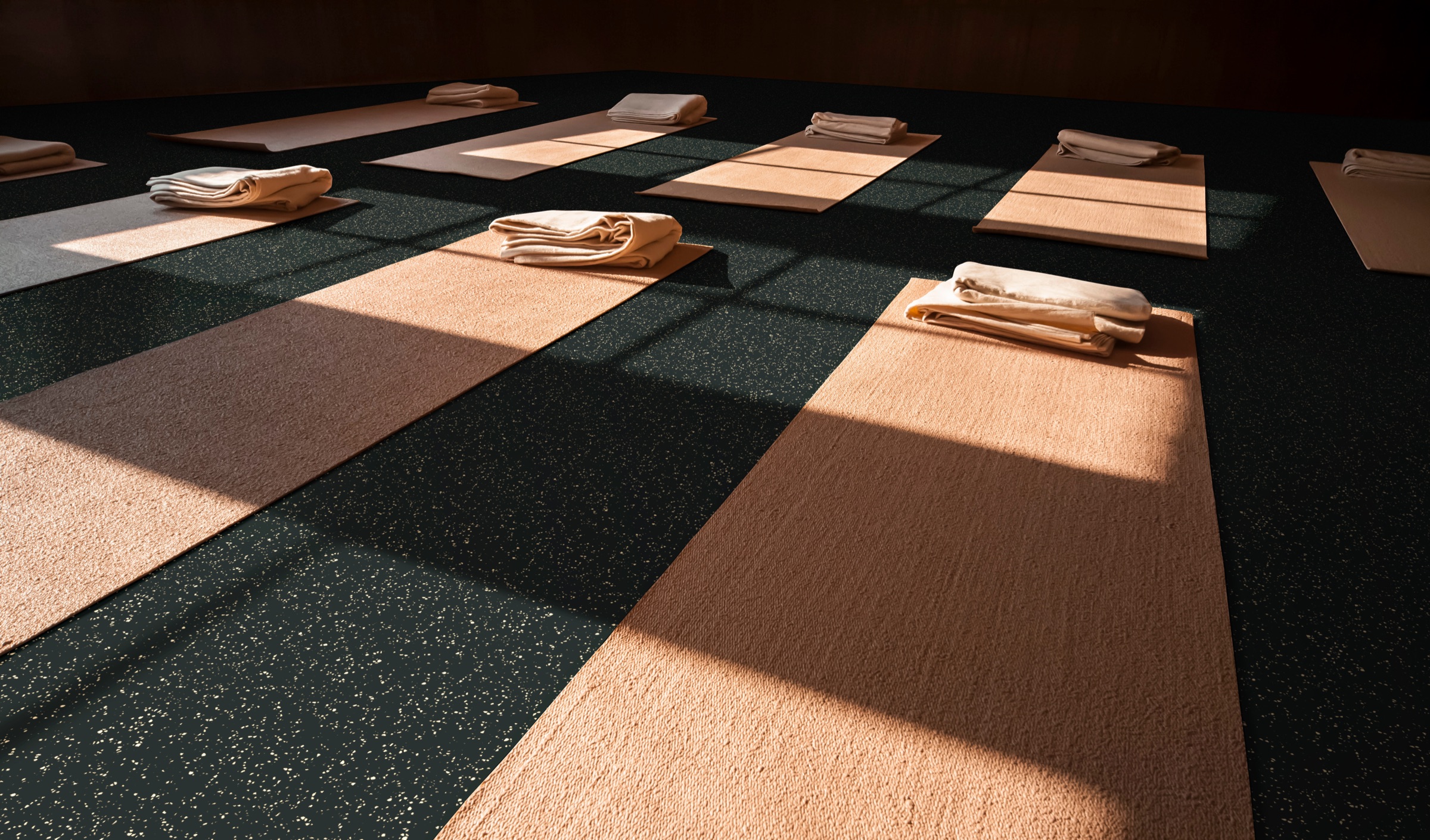 Techne Recycled Rubber Flooring shown in a sport fitness workout yoga studio environment. TN3902 Mallet