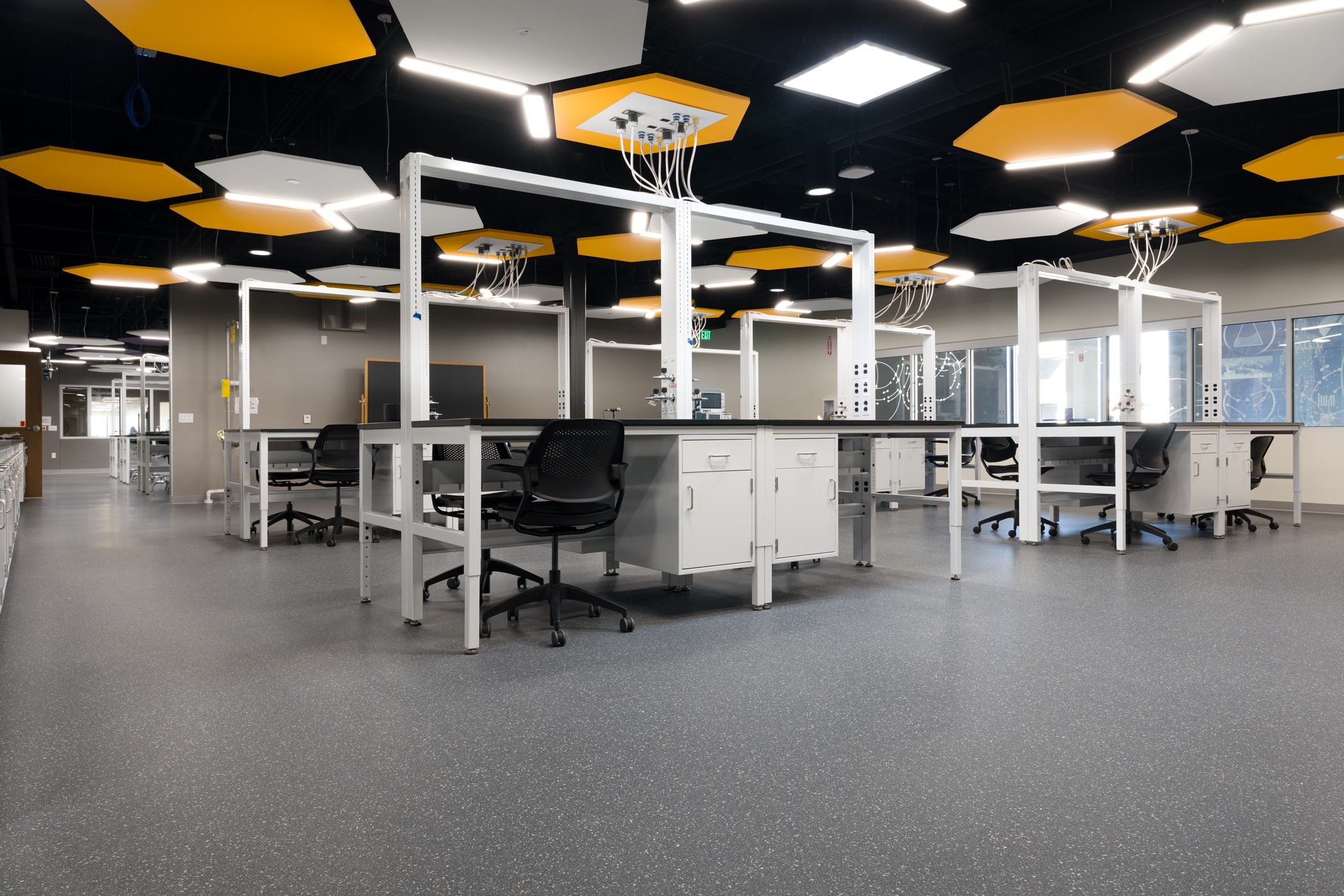Sophros Nitria Flooring shown in a technical lab education healthcare environment. SF5006 Cassini
