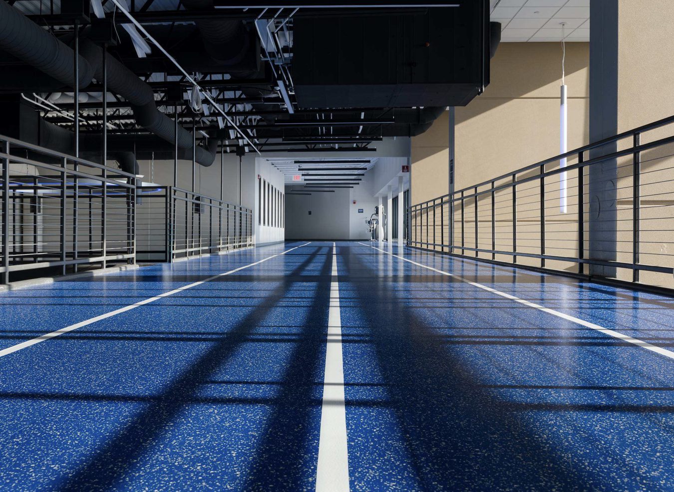 Blue indoor track flooring